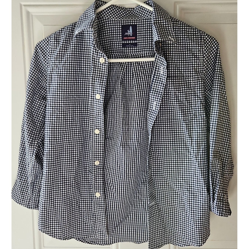 Johnnie-O Prep-formance Boys Button Up Shirt Size 8 Blue Gingham Performance...